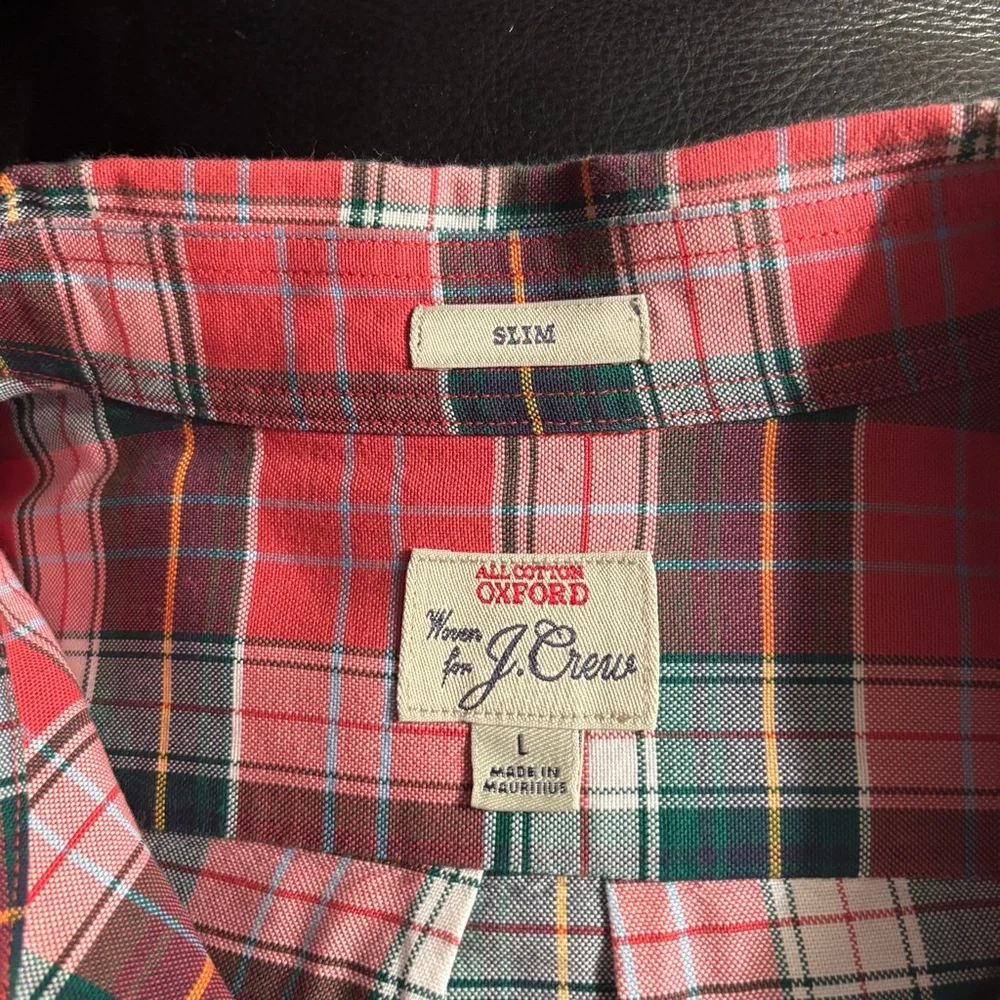 J.Crew Men's Red&Green All Cotton Oxford Shirt size L